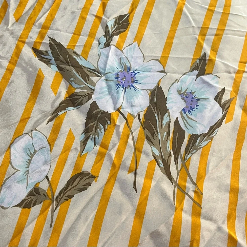 ✨ Vintage Christian Dior Silk Scarf Yellow Stripe Floral ✨